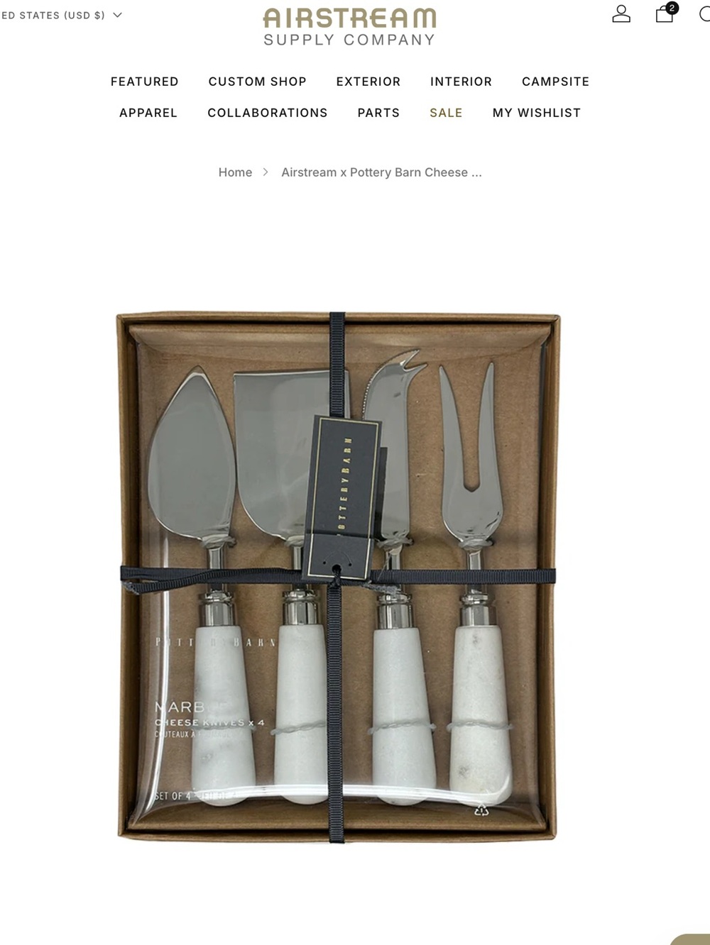 Pottery Barn White Marble-Handle 4-Piece Cheese Knife Set NWT -Airstream set.